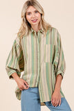 Mittoshop Striped Bubble Sleeve Button Down Shirt - Trendsi