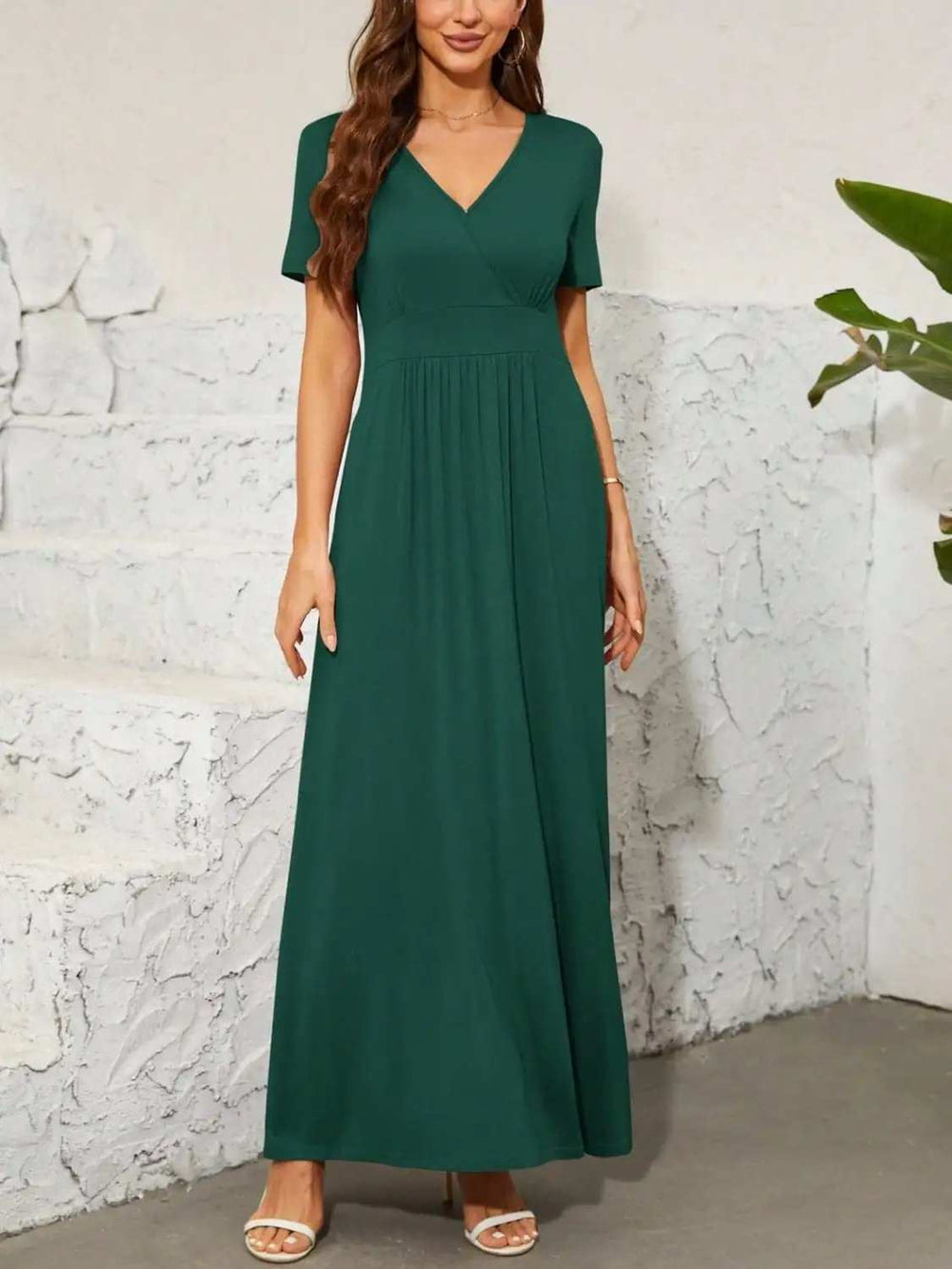 Surplice Short Sleeve Maxi Dress - Trendsi - Flyclothing LLC