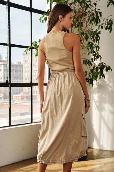 ADORA Drawstring Sleeveless Washed Dress - Trendsi - Flyclothing LLC