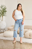 RFM Full Size Tummy Control High Waist Raw Hem Distressed Jeans - Trendsi