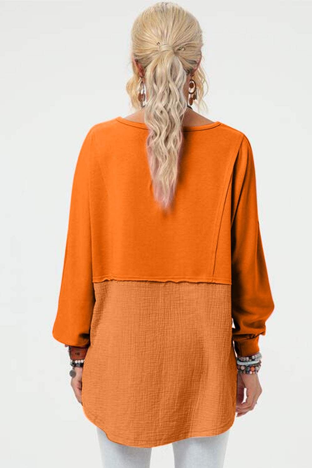 Double Take Full Size Long Sleeve High-Low T-Shirt - Trendsi - Flyclothing LLC