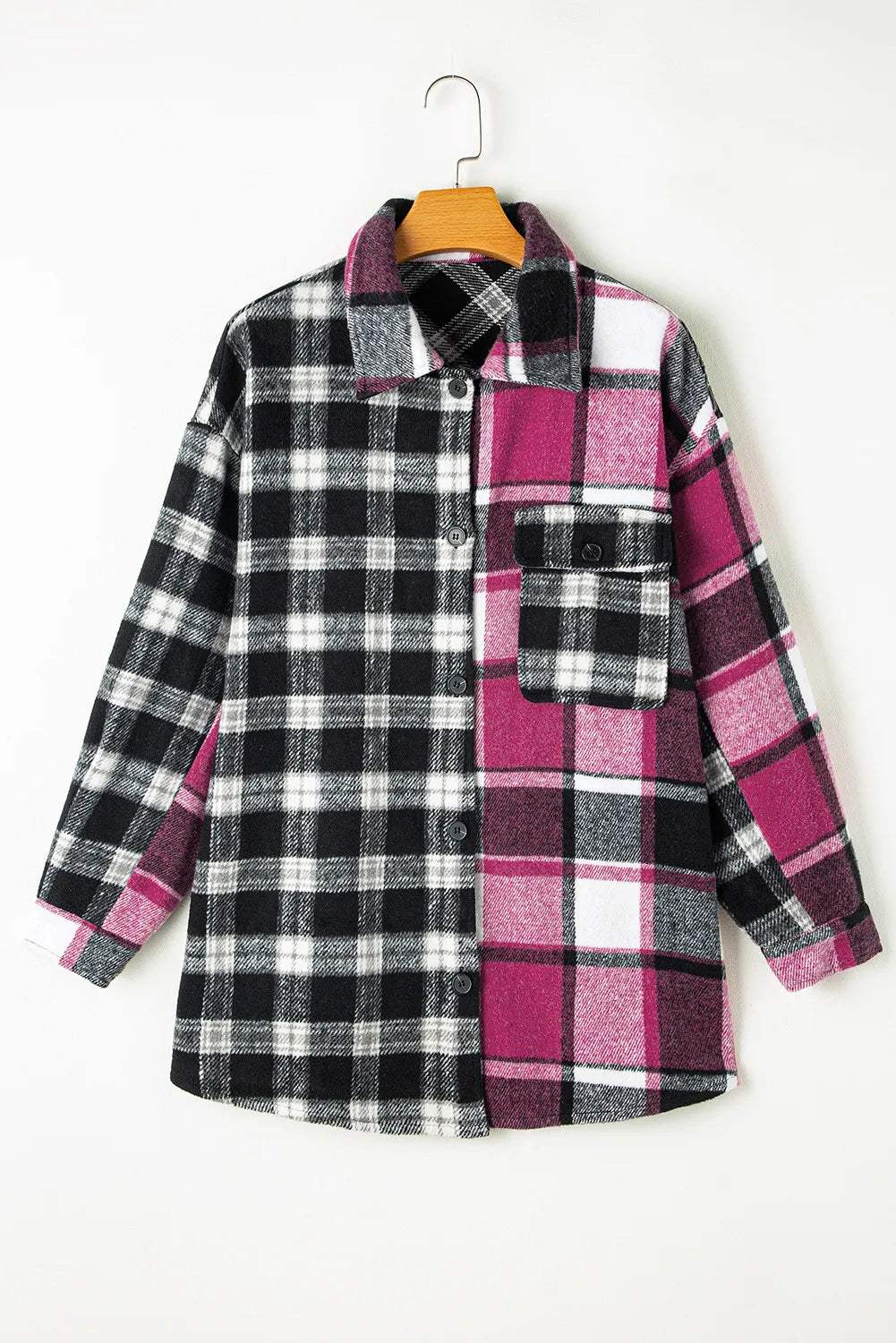Pocketed Plaid Collared Neck Long Sleeve Shacket - Trendsi - Flyclothing LLC