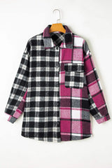 Pocketed Plaid Collared Neck Long Sleeve Shacket - Trendsi - Flyclothing LLC