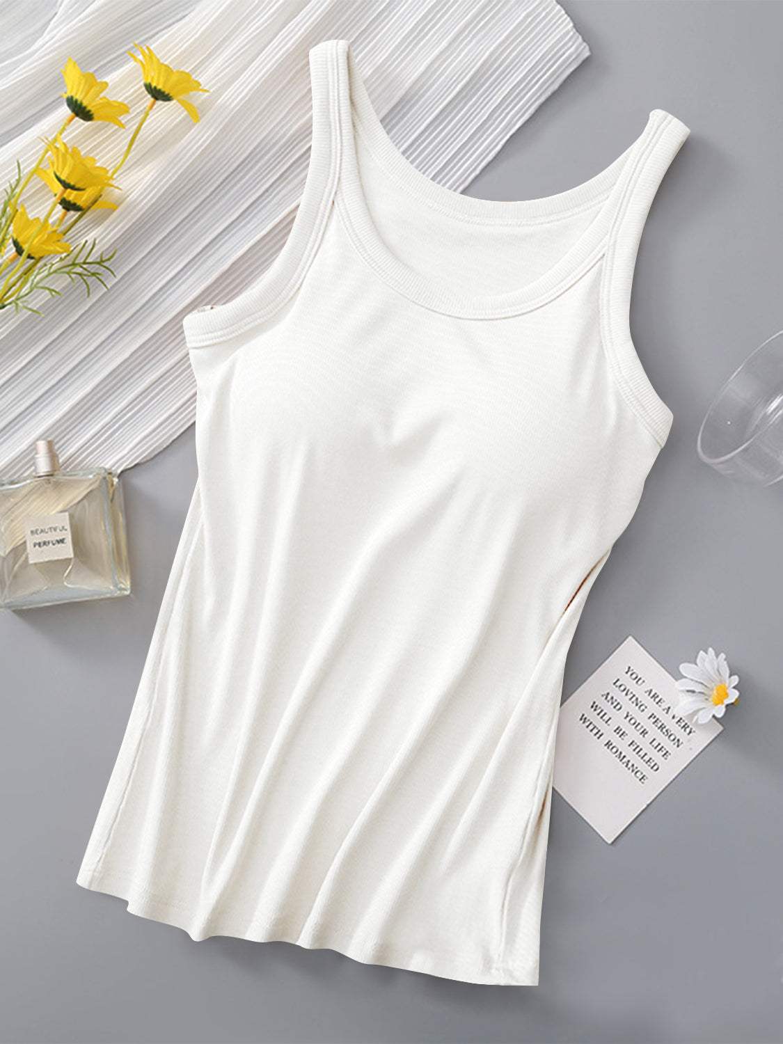Round Neck Tank with Bra - Trendsi - Flyclothing LLC