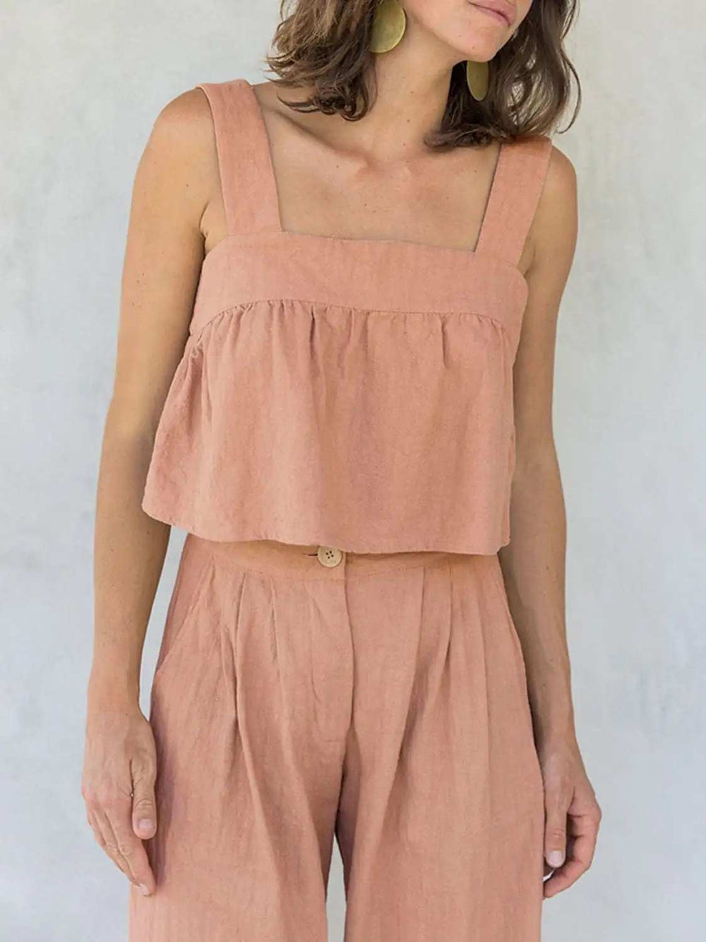 Square Neck Wide Strap Top and Pants Set - Trendsi - Flyclothing LLC