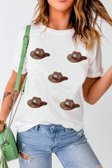 Sequin Hat Round Neck Short Sleeve T-Shirt - Trendsi - Flyclothing LLC