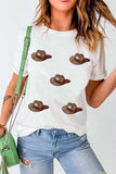 Sequin Hat Round Neck Short Sleeve T-Shirt - Trendsi - Flyclothing LLC