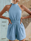 Halter Neck Tie Back Romper - Trendsi - Flyclothing LLC