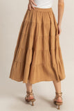 HYFVE Double Gauze Tiered Midi Skirt with Pockets - Trendsi
