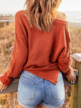 Button Detail Long Sleeve Knit Top - Trendsi - Flyclothing LLC