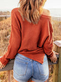 Button Detail Long Sleeve Knit Top - Trendsi - Flyclothing LLC