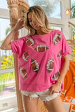 BiBi Game Day Sequins Patched Half Sleeves Top - Trendsi - Flyclothing LLC