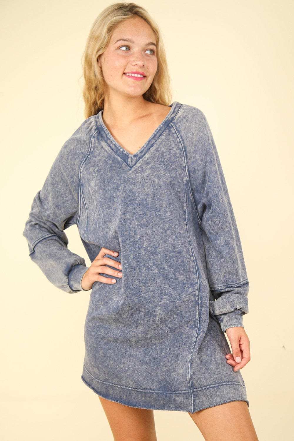 VERY J Mineral Washed Oversized A-Line Mini Dress - Trendsi - Flyclothing LLC