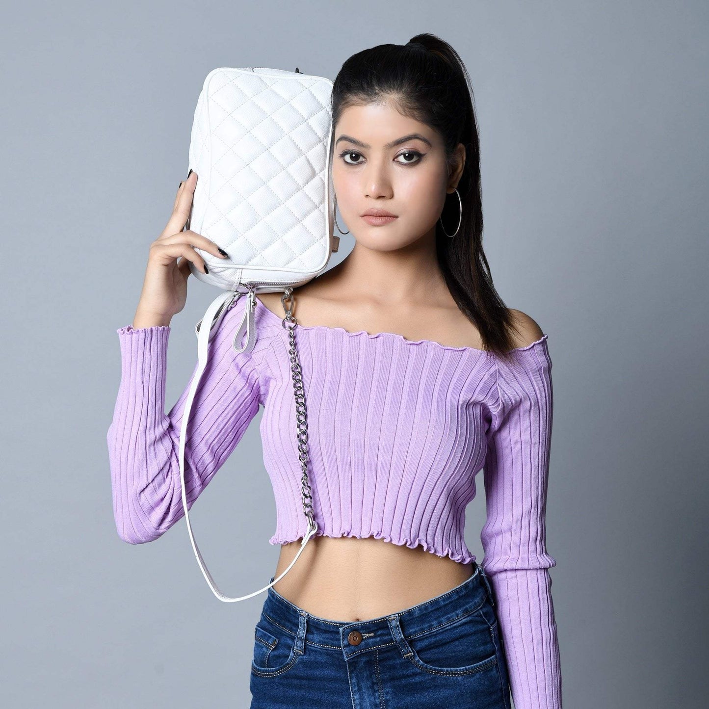 Mini Quilted Crossbody Bag, White - Classy Leather Bags - Flyclothing LLC