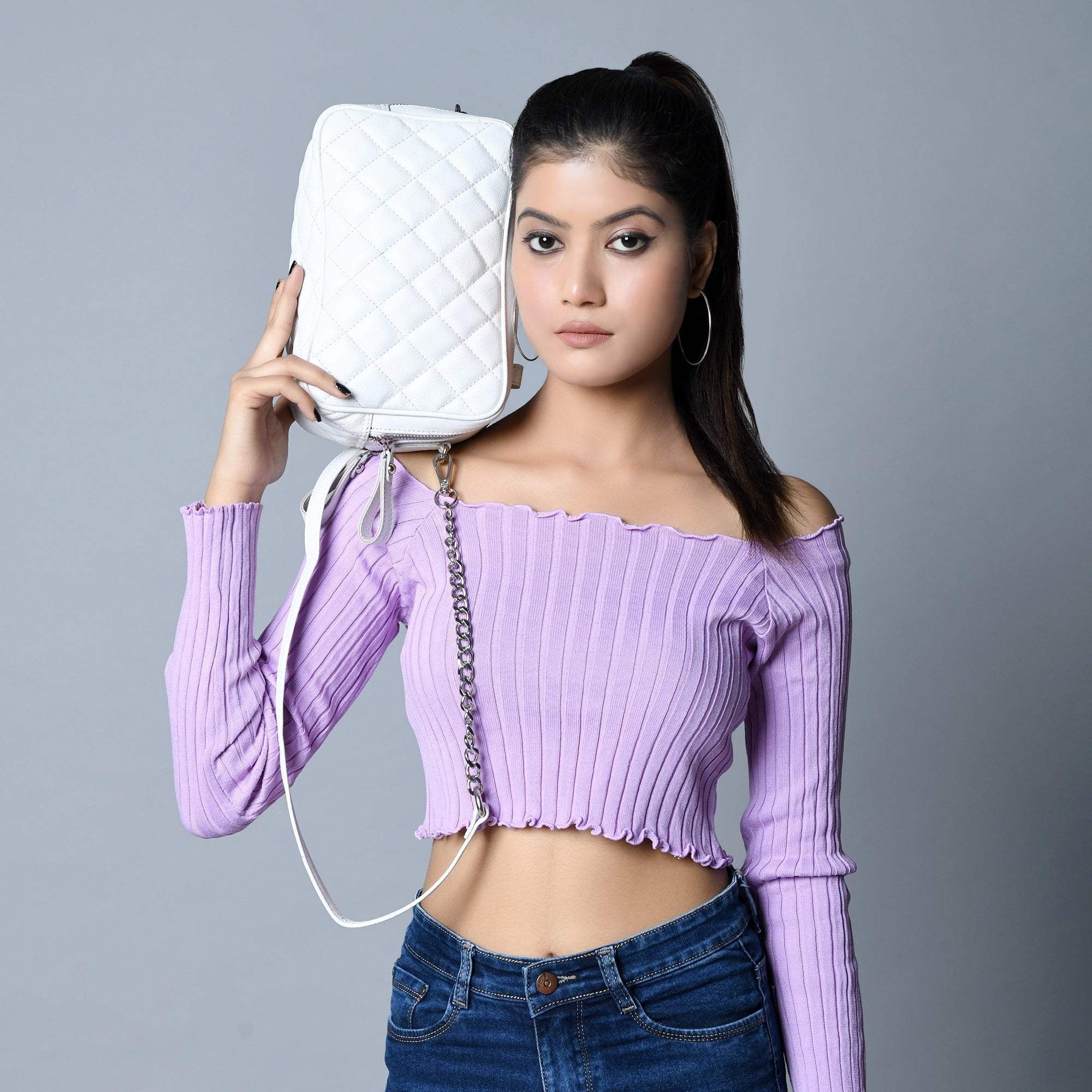 Mini Quilted Crossbody Bag, White - Classy Leather Bags - Flyclothing LLC