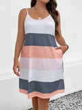 Plus Size Color Block Scoop Neck Mini Dress - Trendsi
