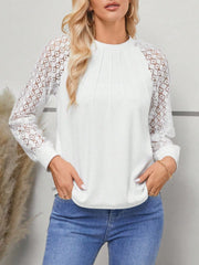 Round Neck Lace Raglan Sleeve Top - Trendsi