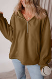 Pocketed Half Zip Dropped Shoulder Hoodie - Trendsi - Flyclothing LLC