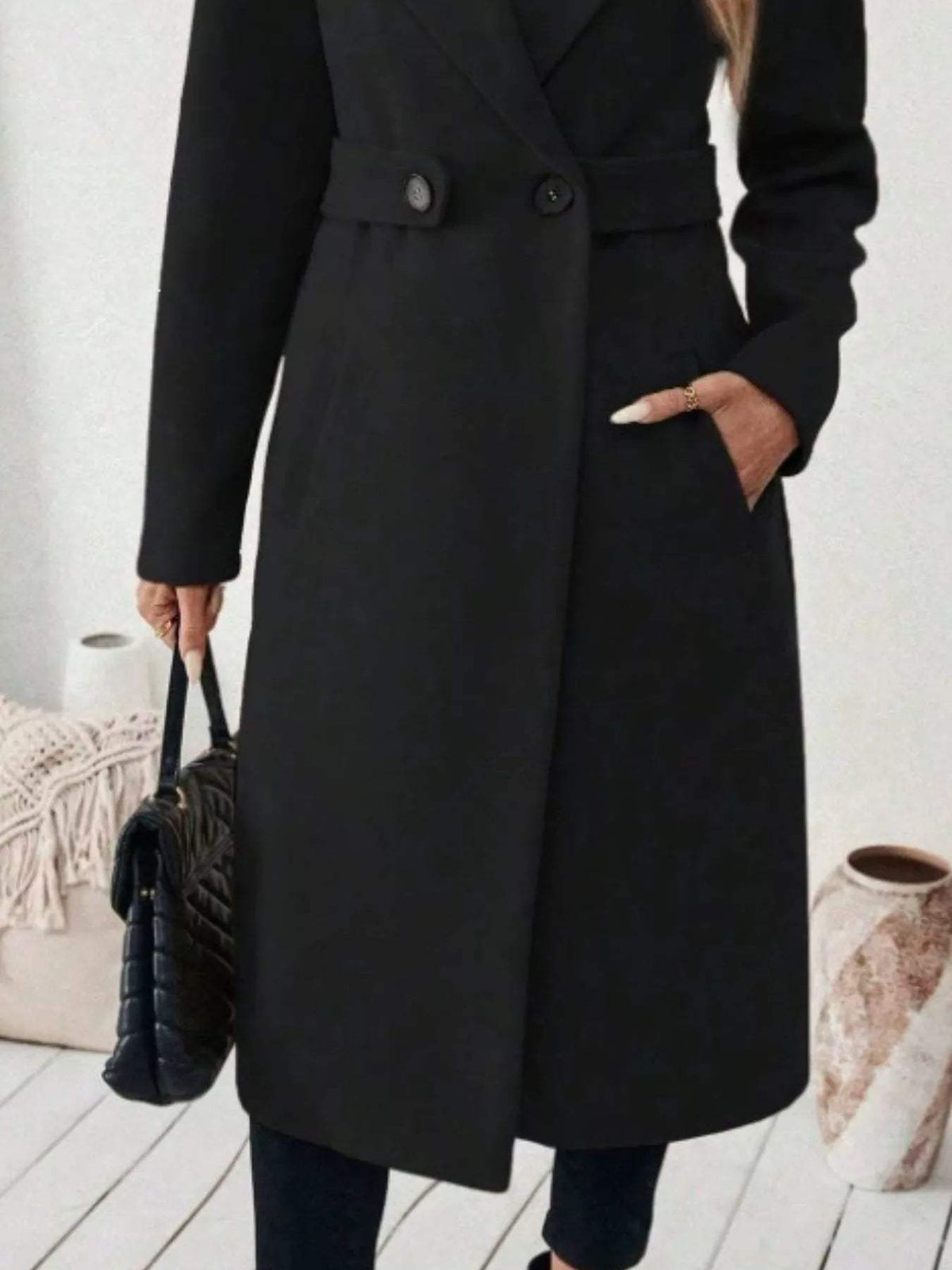 Full Size Elegant Lapel Collar Belted Coat with Pockets Plus Size - Trendsi - Flyclothing LLC