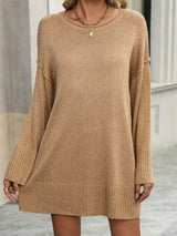 Round Neck Dropped Shoulder Sweater - Trendsi - Flyclothing LLC