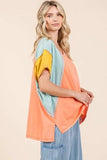 Mittoshop Color Block V-Neck Short Sleeve T-Shirt - Trendsi - Flyclothing LLC