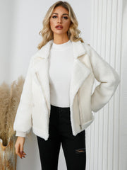 Pocketed Sherpa Zip Up Long Sleeve Jacket - Trendsi