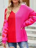 Color Block Leopard V-Neck Sweater - Trendsi - Flyclothing LLC