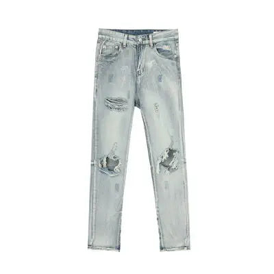 Pocketed Distressed Jeans with Side Zip - Trendsi - Flyclothing LLC