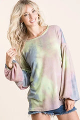 BiBi Tie Dye French Terry Sweatshirt With Bubble Sleeves - Trendsi - Flyclothing LLC