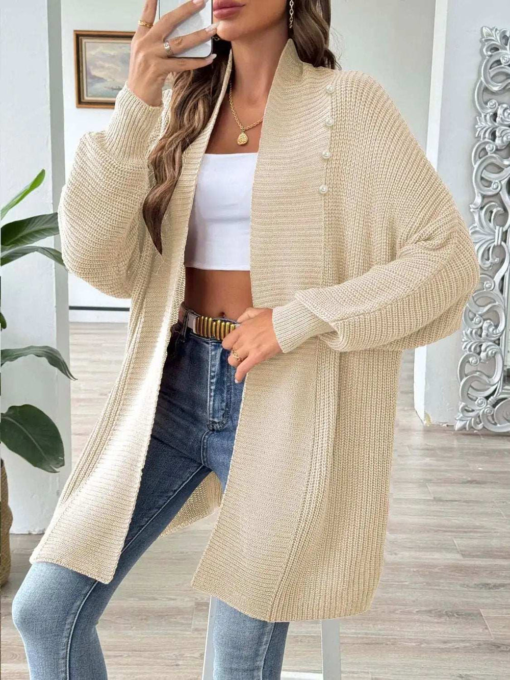 Open Front Long Sleeve Cardigan - Trendsi - Flyclothing LLC