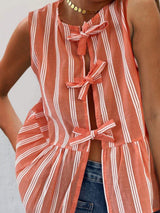 Tied Striped Round Neck Tank - Trendsi - Flyclothing LLC