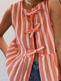 Tied Striped Round Neck Tank - Trendsi - Flyclothing LLC