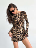 Leopard Backless Long Sleeve Mini Dress - Trendsi - Flyclothing LLC