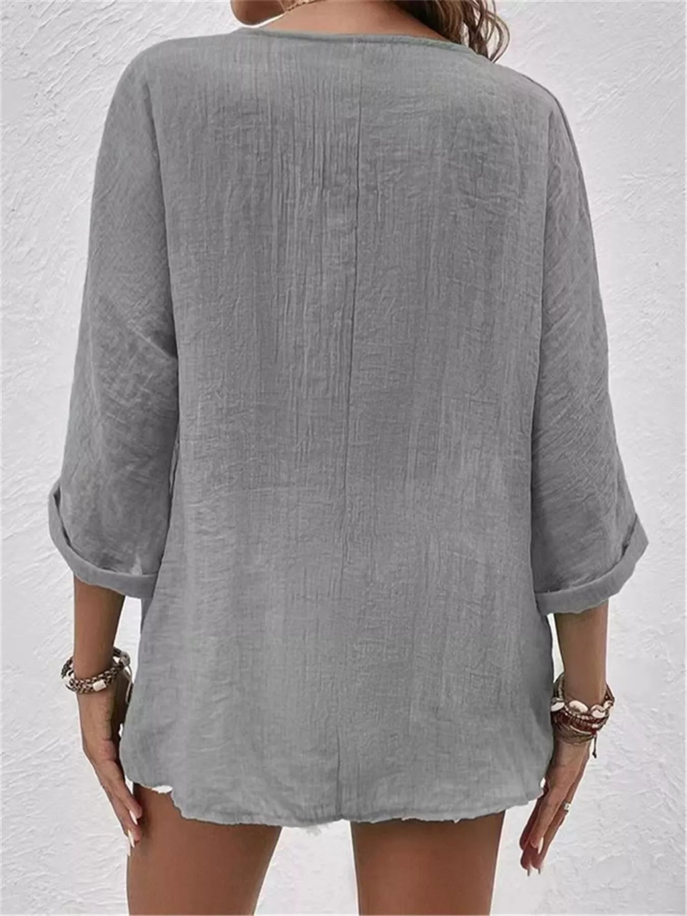 Full Size Casual V-Neck Button-Down Blouse Plus Size - Trendsi - Flyclothing LLC