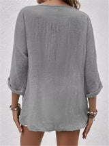 Full Size Casual V-Neck Button-Down Blouse Plus Size - Trendsi - Flyclothing LLC