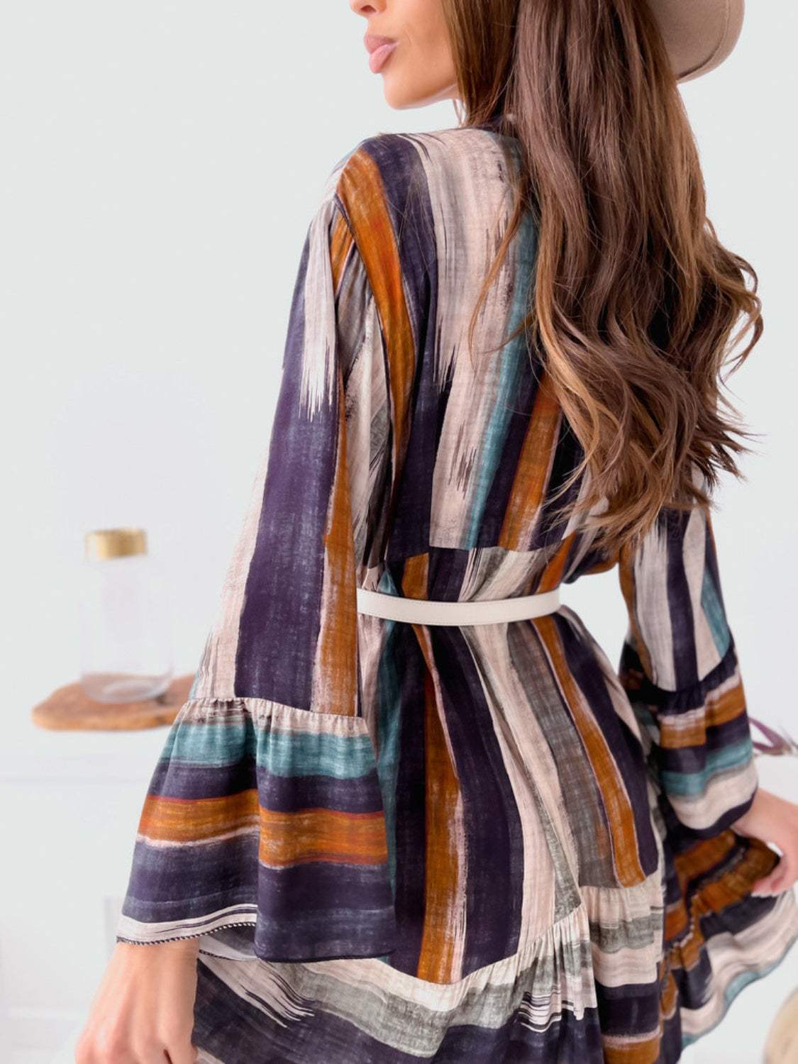 Buttoned Striped Long Sleeve Mini Dress - Trendsi - Flyclothing LLC