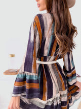Buttoned Striped Long Sleeve Mini Dress - Trendsi - Flyclothing LLC