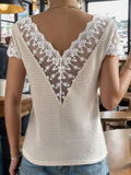 Lace Detail V-Neck Short Sleeve Blouse - Trendsi