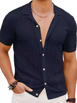 Men's Full Size Openwork Button Down Short Sleeve Shirt Plus Size - Trendsi - Flyclothing LLC
