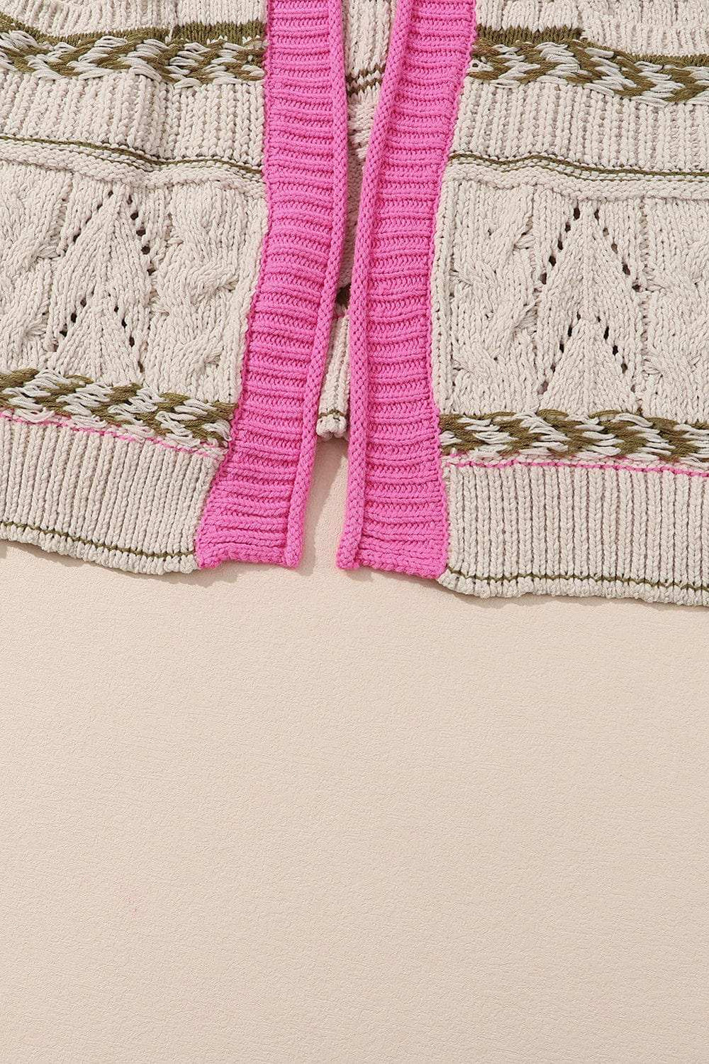 Contrast Tied Open Front Cardigan - Trendsi - Flyclothing LLC