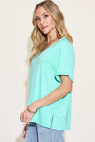 Basic Bae Full Size Bamboo Slit V-Neck Short Sleeve T-Shirt - Trendsi - Flyclothing LLC