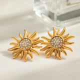 Stainless Steel Inlaid Rhinestone Sun Shape Stud Earrings - Trendsi
