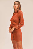 MABLE Front Ruched Button-Down Skinny Mini Shirt Dress - Trendsi - Flyclothing LLC