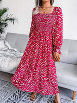 Smocked Square Neck Flounce Sleeve Dress - Trendsi - Flyclothing LLC