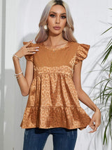 Full Size Ruffled Leopard Cap Sleeve Top - Trendsi - Flyclothing LLC