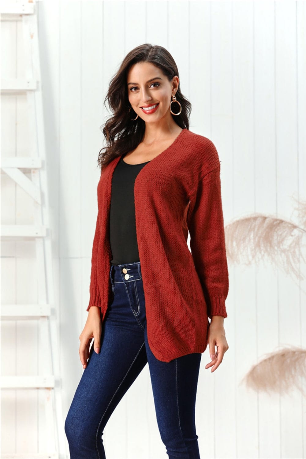 Open Front Long Sleeve Cardigan - Trendsi