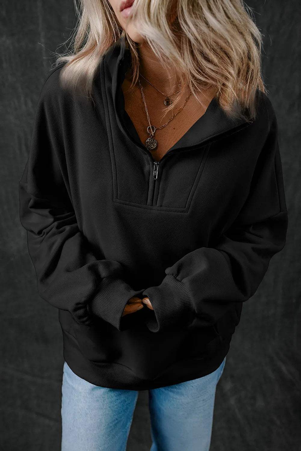Half Zip Long Sleeve Sweatshirt - Trendsi - Flyclothing LLC