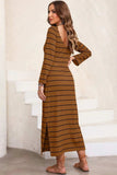 Slit Striped Round Neck Midi Dress - Trendsi - Flyclothing LLC