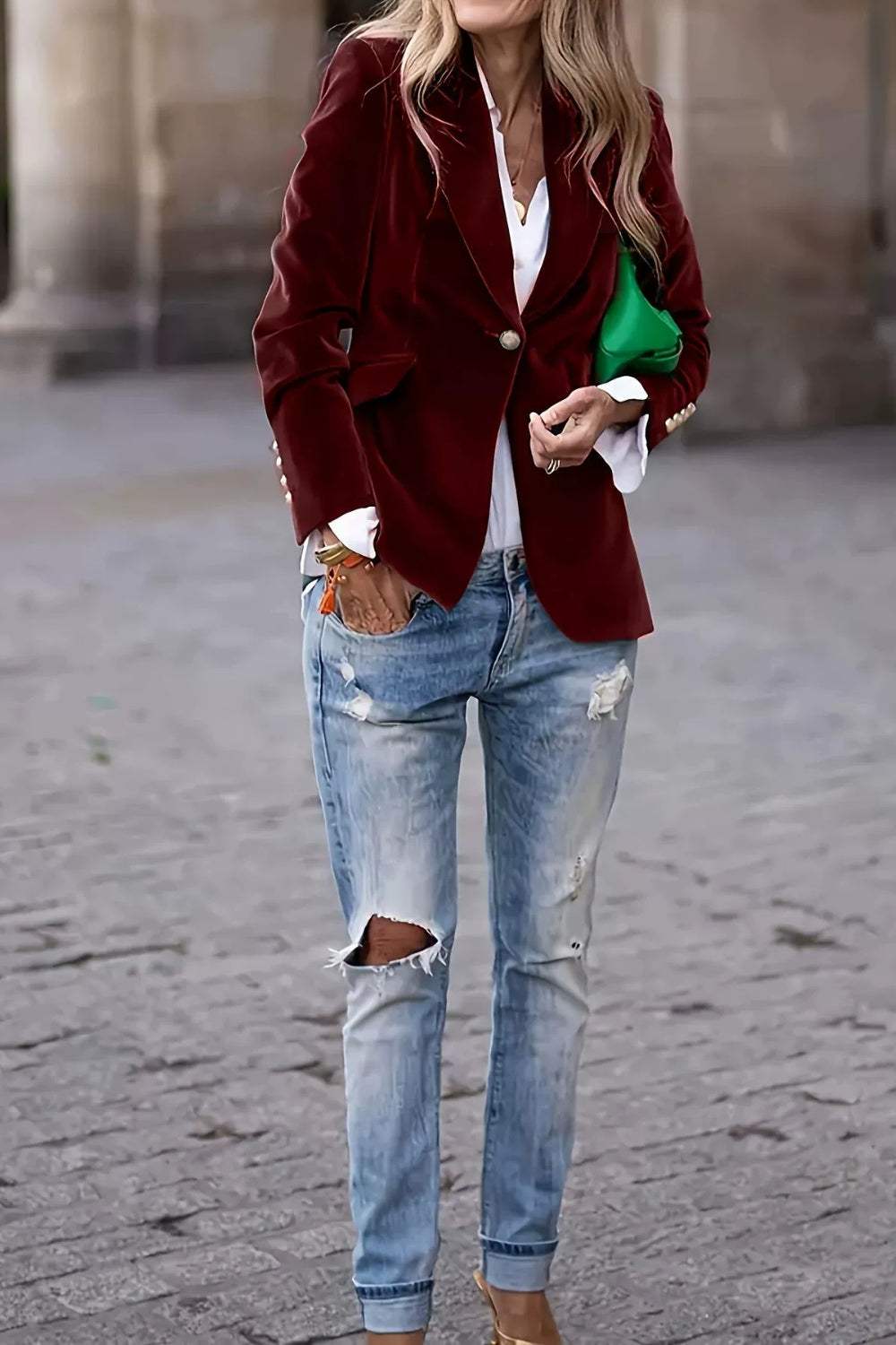 Lapel Collar One Button Blazer - Trendsi - Flyclothing LLC