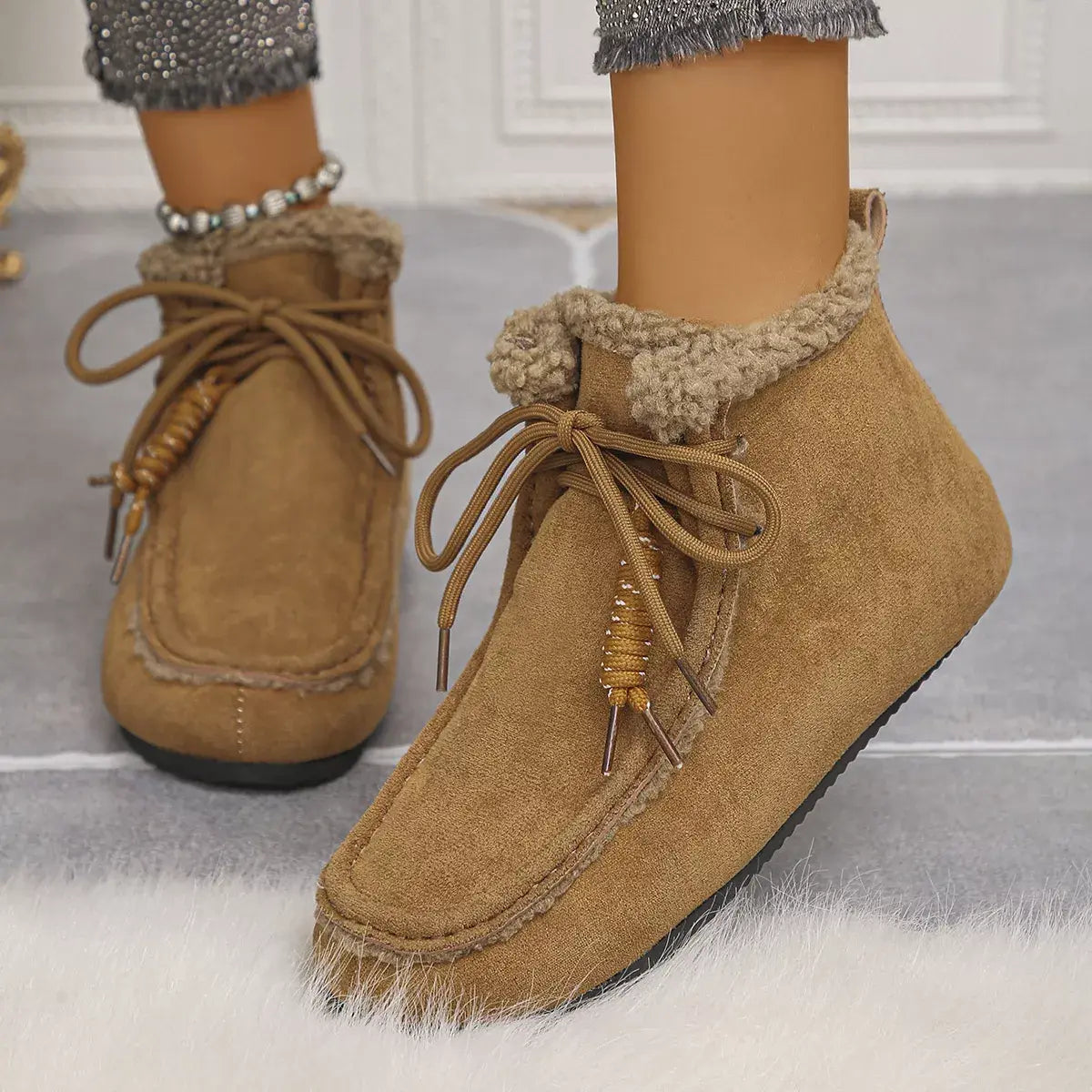 Plush Lined Ankle Boots - Trendsi - Flyclothing LLC